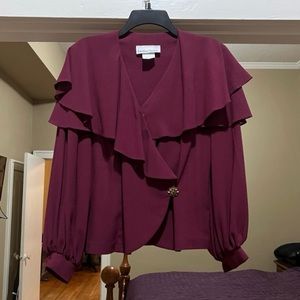 Vintage Lindsey Scott wine ruffle wrap top